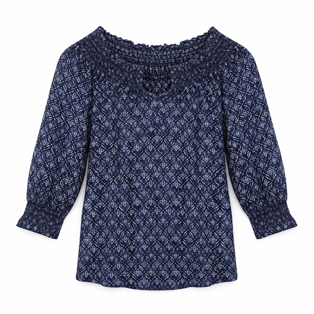 Talbots Dark Blue Geometric Blouse (123)